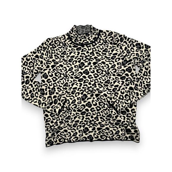 Renuar Black & White Leopard Print Mock Neck Sweater Size Small - Picture 9 of 9
